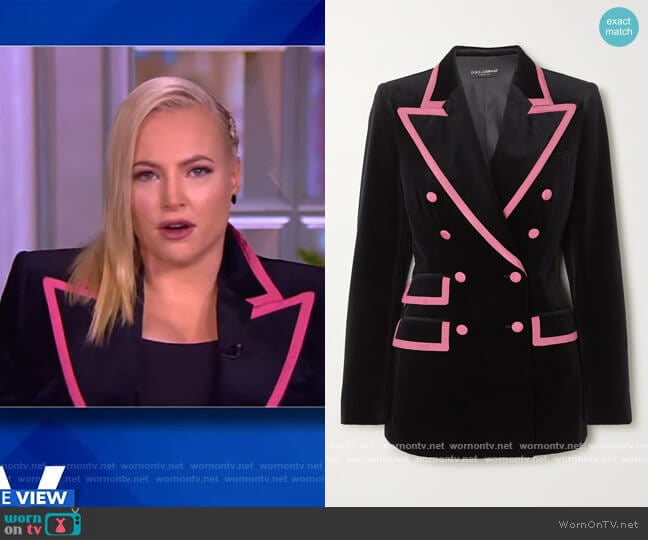 Dolce & Gabbana Two-tone double-breasted satin-trimmed velvet blazer worn by Meghan McCain on The View