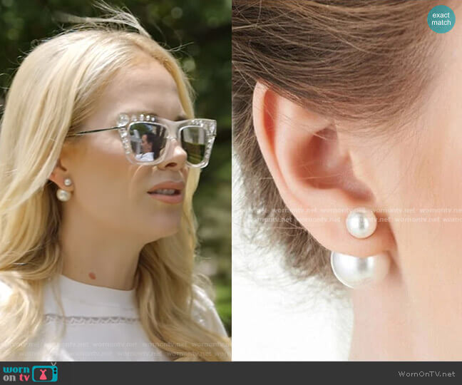 Sonja Double Pearl Stud Earrings worn by Kameron Westcott on The Real Housewives of Dallas