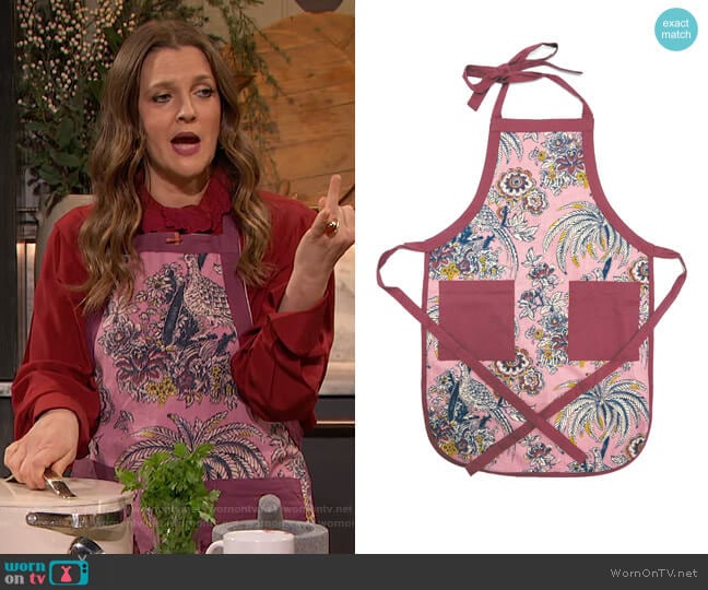 Drew Barrymore Home Tropical Toile Apron worn by Drew Barrymore on The Drew Barrymore Show