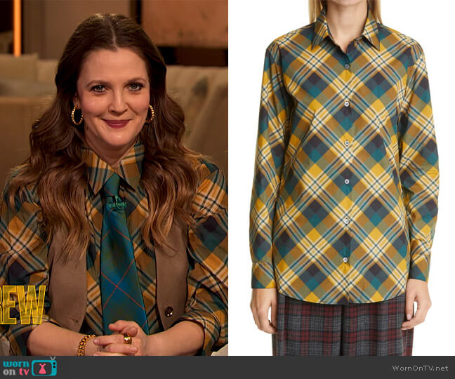 Dries Van Noten Plaid Cotton Shirt worn by Drew Barrymore on The Drew Barrymore Show