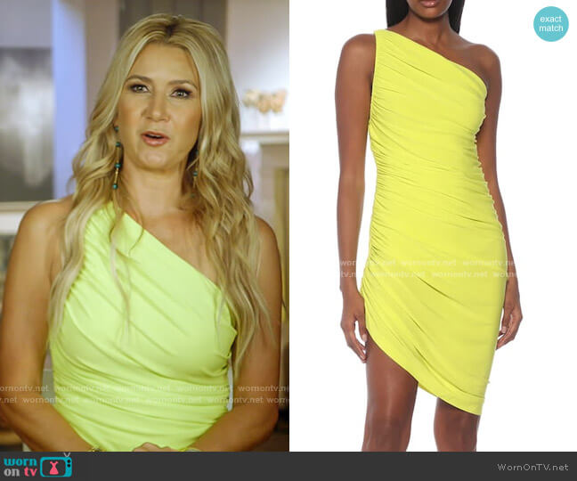 Norma Kamali Diana Ruched One-Shoulder Dress worn by Kary Brittingham on The Real Housewives of Dallas
