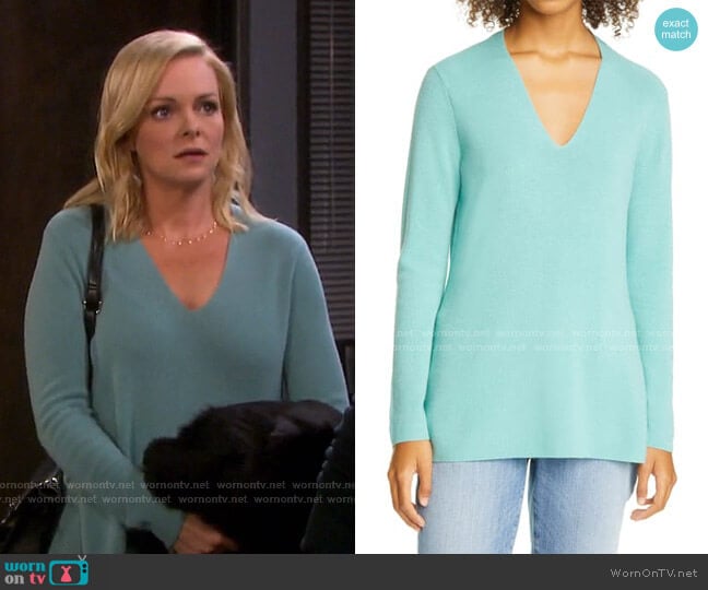 Eileen Fisher V-Neck Silk Tunic Top worn by Belle Brady (Martha Madison) on Days of our Lives