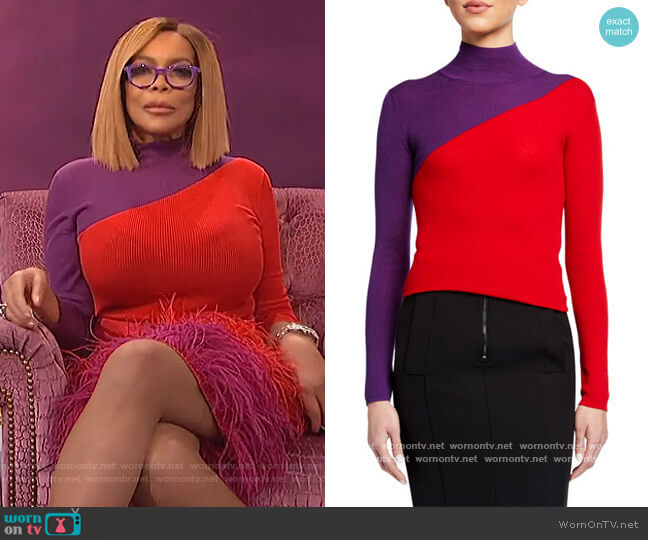 Emporio Armani Colorblock Rib-Knit Turtleneck Sweater worn by Wendy Williams on The Wendy Williams Show