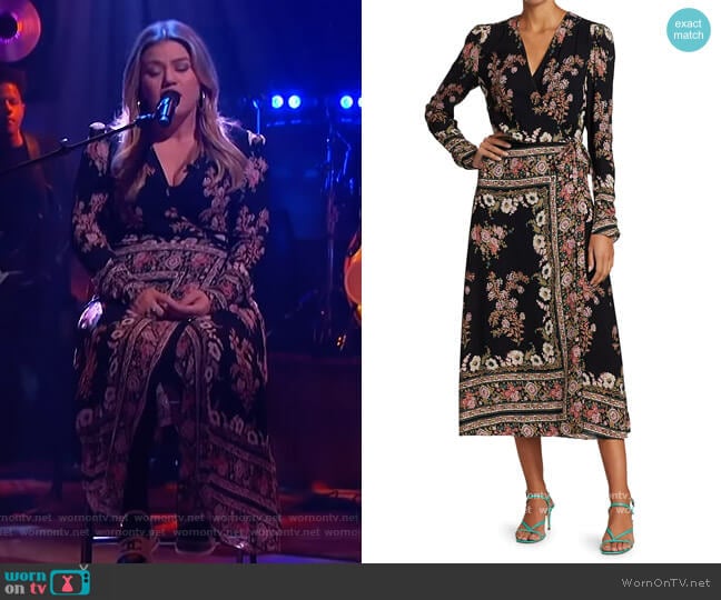 Etro Hirzai Floral Wrap Midi Dress worn by Kelly Clarkson on The Kelly Clarkson Show