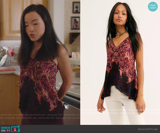 Free People Way You Walk Printed Cami worn by Janet (Andrea Bang) on Kims Convenience