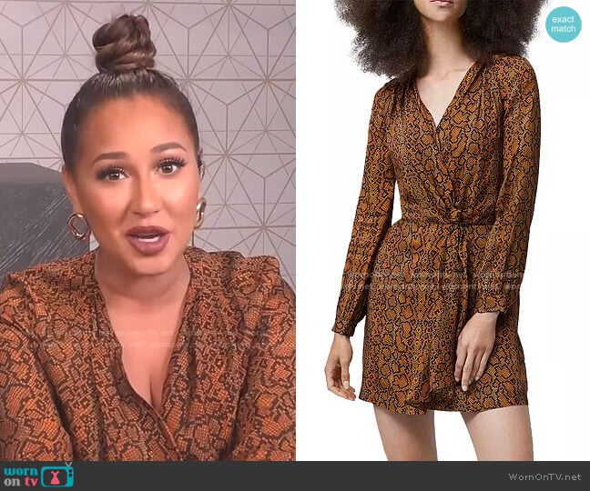 French Connection Erina Drape Knot Printed Dress worn by Adrienne Houghton on The Real