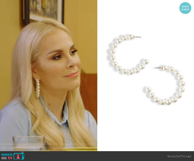 Lele Sadoughi Stardust Imitation Pearl Hoop Earrings worn by Kameron Westcott on The Real Housewives of Dallas