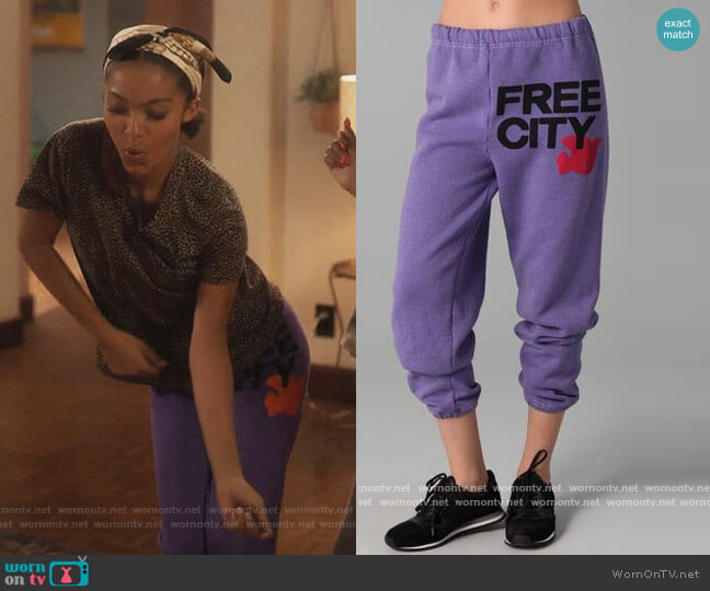 Free City Logo Sweat Pants worn by Zoey Johnson (Yara Shahidi) on Grown-ish