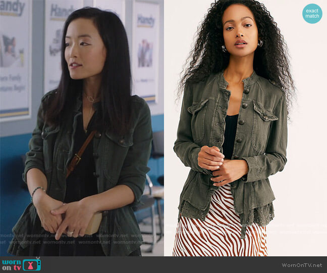 Free People Emilia Jacket worn by Janet (Andrea Bang) on Kims Convenience