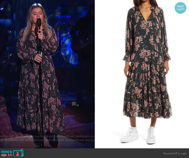 Free People Feeling Groovy Long Sleeve Midi Dress worn by Kelly Clarkson on The Kelly Clarkson Show