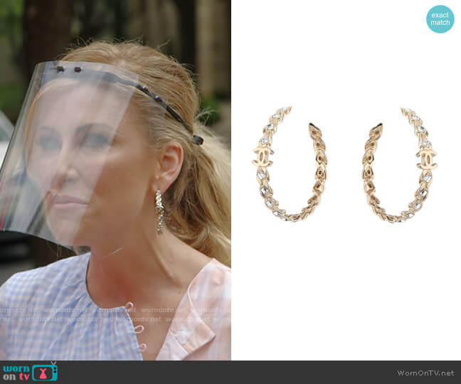 Chanel Gold Crystal Cc Hoop Earrings worn by Stephanie Hollman on The Real Housewives of Dallas