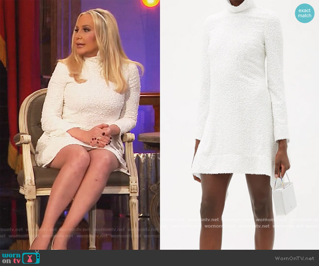 Halpern Sequinned bell-sleeved roll-neck mini dress worn by Shannon Beador on The Real Housewives of Orange County