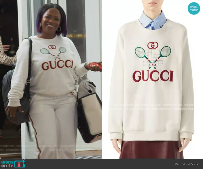 Gucci Heavy Felted Jersey Gucci Tennis Sweatshirt worn by Kandi Burruss on The Real Housewives of Atlanta