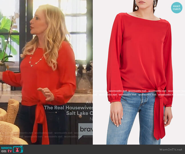 Intermix Kristy Knotted Silk Blouse worn by Shannon Beador on The Real Housewives of Orange County