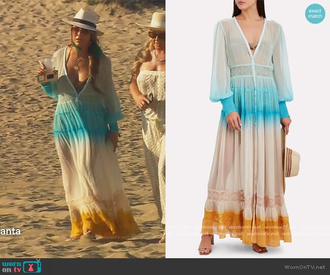 Rococo Sand Ombré Chiffon Maxi Dress worn by Kelly Dodd on The Real Housewives of Orange County