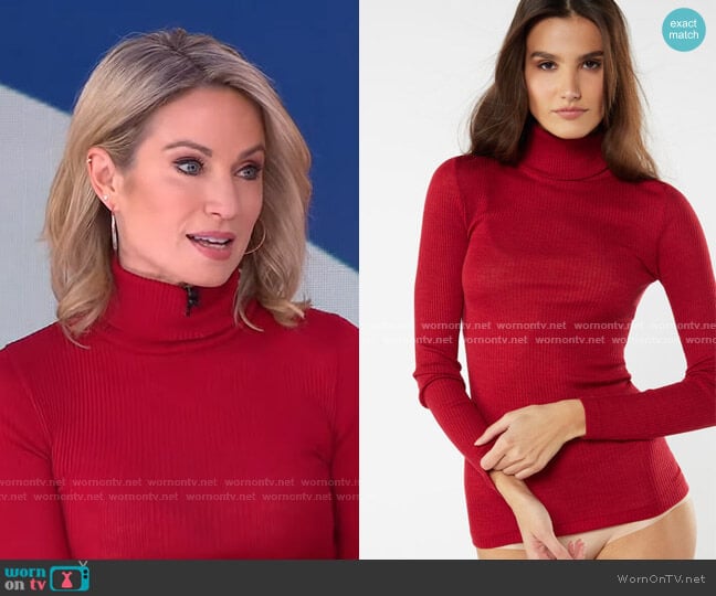 Intimissimi Wool and Silk Long-sleeve High-Neck Tubular Top worn by Amy Robach on Good Morning America