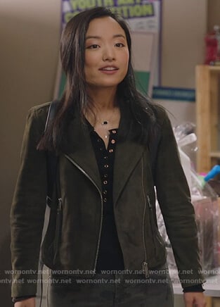 Janet’s black thermal top on Kims Convenience