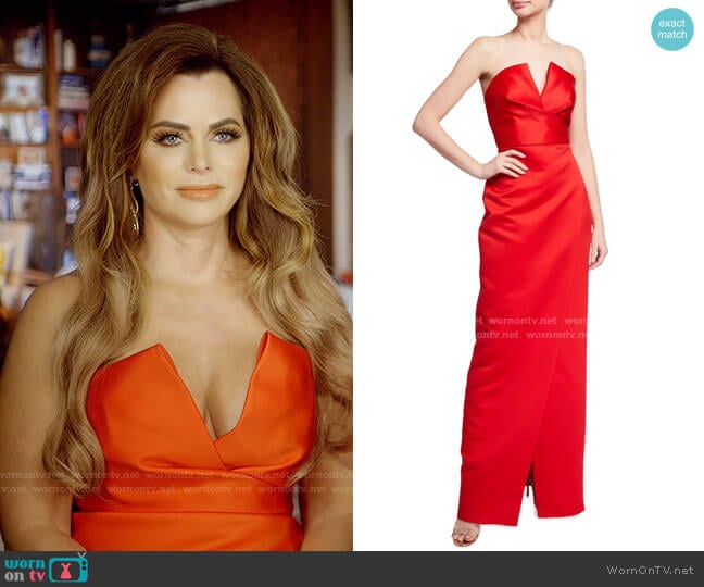 Jay Godfrey Darcy Strapless Satin Gown worn by D’Andra Simmons on The Real Housewives of Dallas