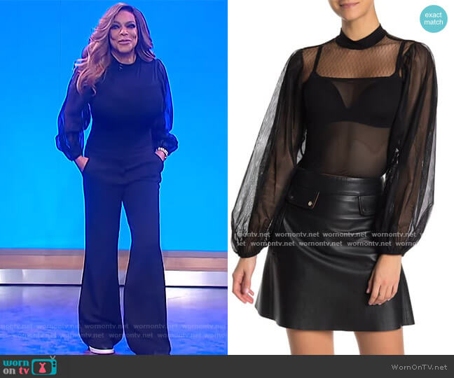 Jealous Tomato Mock Neck Balloon Sleeve Mesh Bodysuit worn by Wendy Williams on The Wendy Williams Show