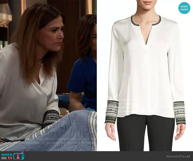 Kobi Halperin Jona Embroidered-Cuff Stretch-Silk Blouse