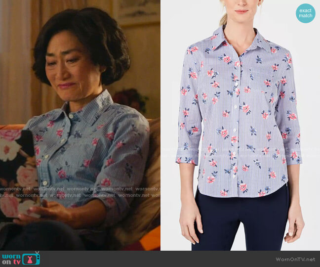 Karen Scott Francesca Floral Button-Up Shirt worn by Mrs Kim (Jean Yoon) on Kims Convenience