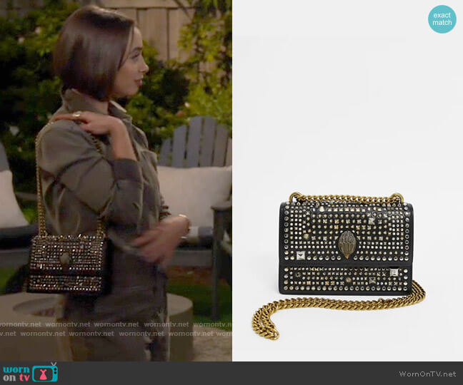Kurt Geiger Shoreditch studded leather cross-body bag worn by Celia (Emma Caymares) on Call Your Mother