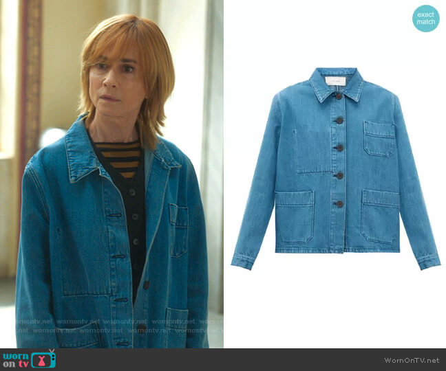 The Row Kurt Patch Pocket Denim Jacket worn by Arpi Meskimen (Holly Hunter) on Mr Mayor