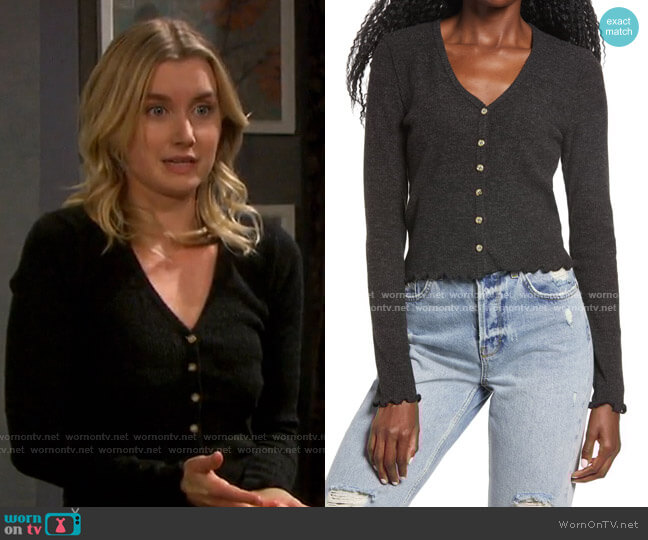 La La Land Creative Co Crop Lettuce Edge Cardigan worn by Claire Brady (Isabel Durant ) on Days of our Lives