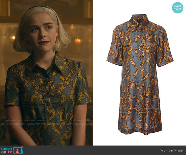 Land of Distraction Ruby A-Line Shirt Dress worn by Sabrina Spellman (Kiernan Shipka) on Chilling Adventures of Sabrina