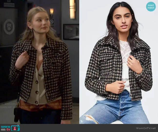Avec Les Filles Lea Houndstooth Shimmer Cropped Coat worn by Alice Caroline Horton (Lindsay Arnold) on Days of our Lives