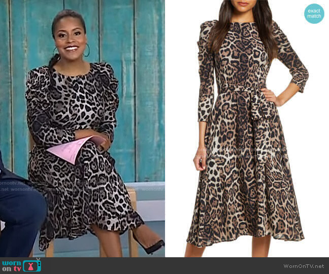 Eliza J Leopard Print Long Sleeve Midi Dress worn by Sheinelle Jones on Today