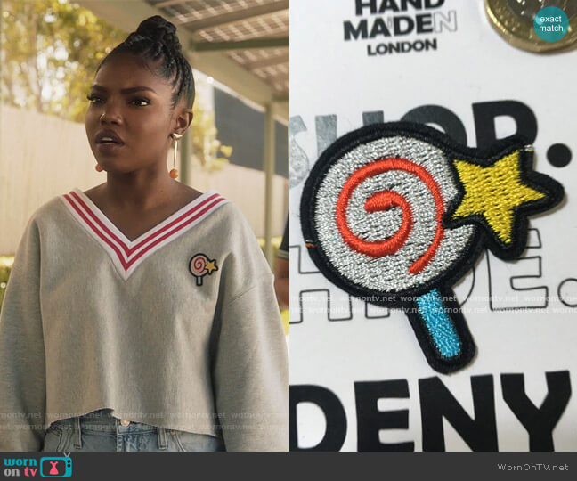 Handmaidenlonden Lolly pop star swirl design patch worn by Jillian (Ryan Destiny) on Grown-ish