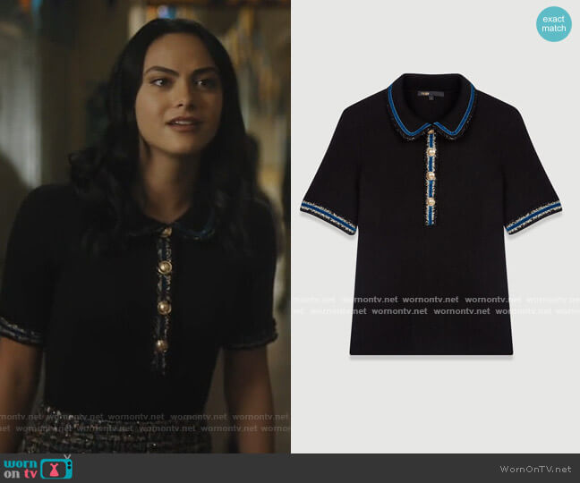 Maje Knitted Polo Sweater worn by Veronica Lodge (Camila Mendes) on Riverdale