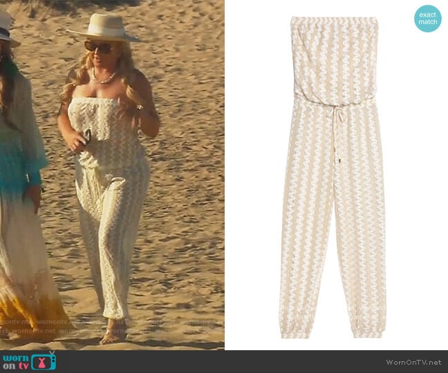 Melissa Odabash Stella crochet-knit jumpsuit worn by Elizabeth Lyn Vargas on The Real Housewives of Orange County