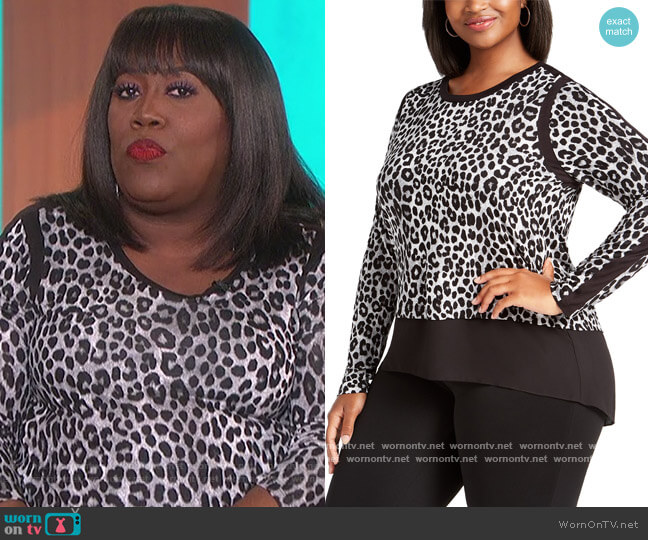 MICHAEL Michael Kors Leopard-Print Contrast-Trim Top worn by Sheryl Underwood on The Talk