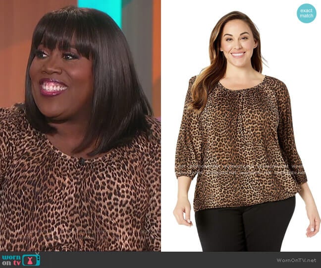 Michael Kors Leopard Peasant Top worn by Sheryl Underwood on The Talk