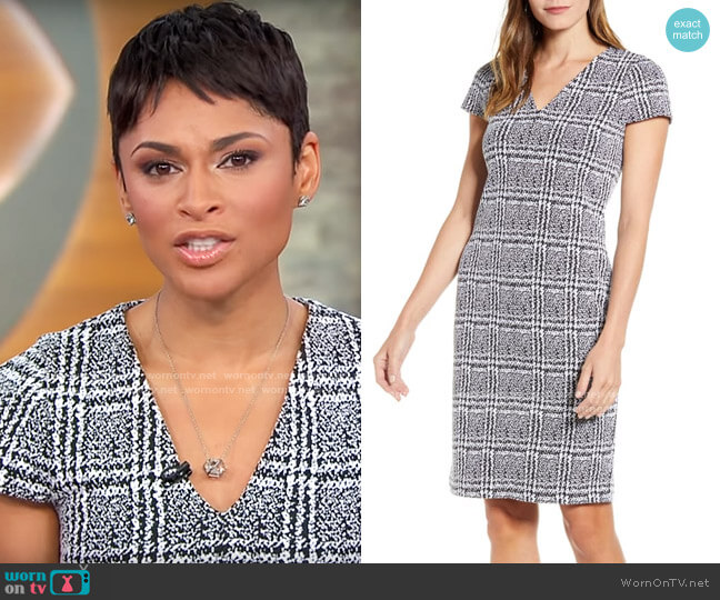 Michael Kors Plaid Jacquard Sheath Dress worn by Jericka Duncan on CBS Mornings