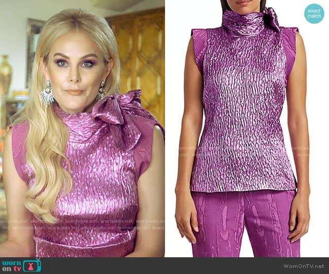 Rachel Comey Mirar Jacquard Metallic Tie-Neck Top worn by Kameron Westcott on The Real Housewives of Dallas