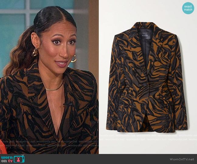 Mugler Tiger-jacquard blazer worn by Elaine Welteroth on The Talk