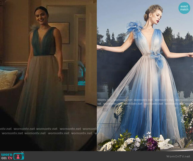 Nicole Bakti Plunging Ombre Evening Gown worn by Veronica Lodge (Camila Mendes) on Riverdale