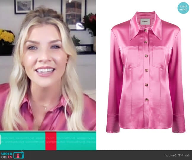 Nanushka Tippi Satin Shirt worn by Amanda Kloots on The Talk