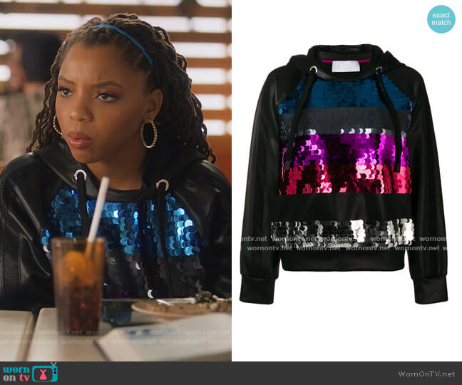 No Ka' Oi Sequinned Stripes Hoodie worn by Jazlyn Forster (Chloe Bailey) on Grown-ish