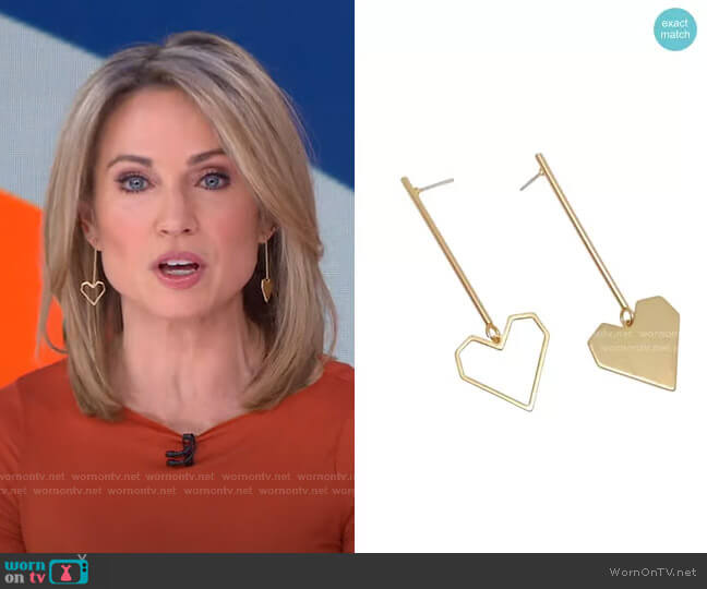 Accessory Concierge Open Heart Drops Earrings worn by Amy Robach on Good Morning America