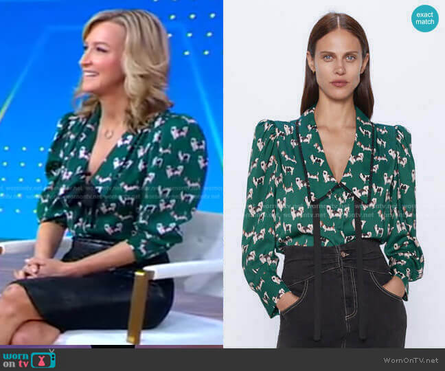 Zara Printed Blouse with Scoop Neck worn by Lara Spencer on Good Morning America
