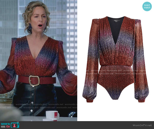 PatBO Rainbow Lurex Long-Sleeve Bodysuit worn by Jacqueline (Melora Hardin) on The Bold Type