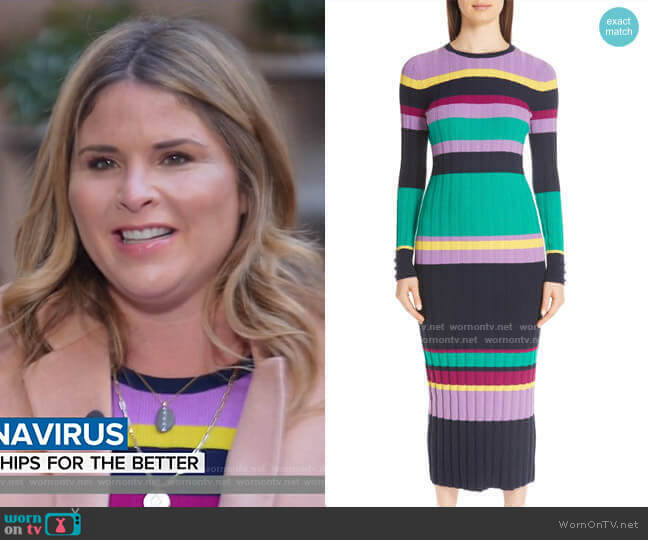 Lela Rose Ribbed Stripe Wool Blend Sweater Dress worn by Jenna Bush Hager on Today