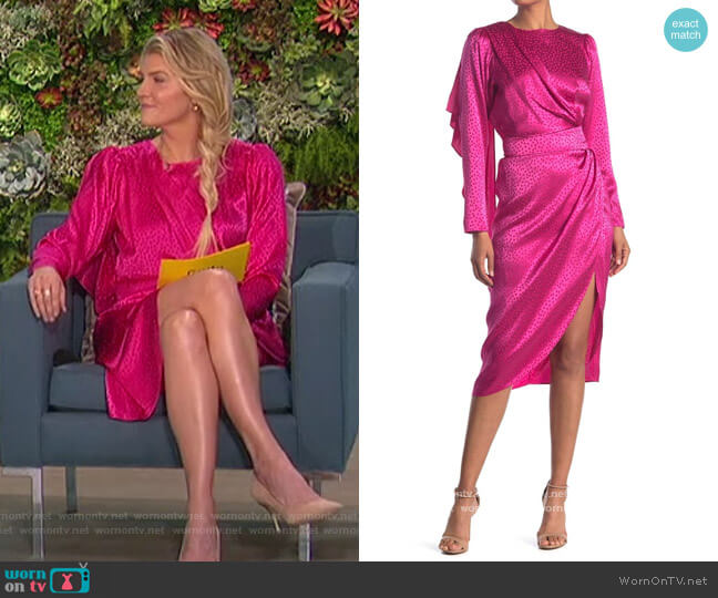 Ronny Kobo Jade Draped Wrap Skirt Tonal Dot Dress worn by Amanda Kloots on The Talk
