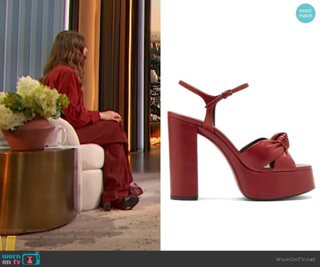 Saint Laurent Bianca knotted leather platform sandals worn by Drew Barrymore on The Drew Barrymore Show