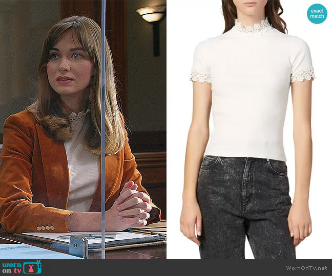 Sandro Anie Lace Trim Tee worn by Samantha Powell (Audrey Corsa) on All Rise