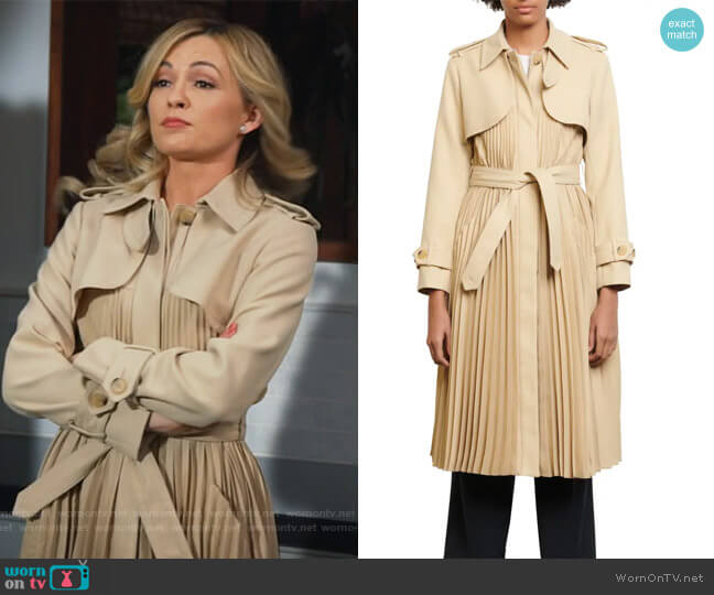Sandro Pleated Trench Coat worn by Amy Quinn (Lindsey Gort) on All Rise